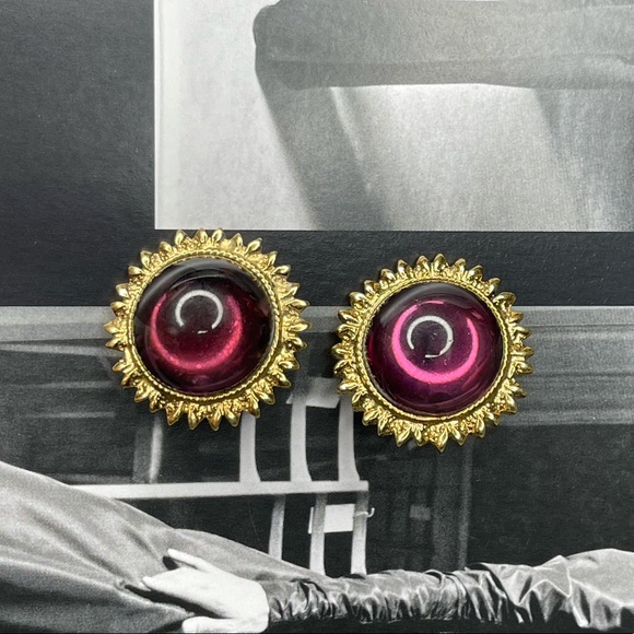 Vintage Erwin Pearl F.O. Purple Glass Earrings - Picture 1 of 6